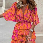 Batman Sleeve V Neck Hem Irregular Hem Dress For Women - Image 5