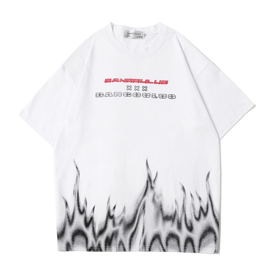 Flame Print Short-sleeved T-shirt Men