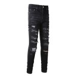 Collated Grey White Dyed Elastic Slim Fit Black Jeans For Men - Image 3