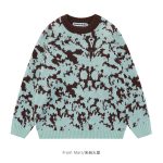 Azure And Other Smoky Rain European And American Dark Contrasting Color Jacquard Knitwear Men's And Women's Round Neck Sweater - Image 7