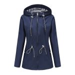 Long Sleeved Splashproof Mid Length Windbreaker For Women's Hooded Raincoat - Image 4