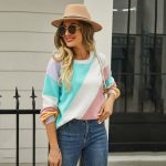 Women's Fashionable Simple Striped Patchwork Round Neck Sweater - Image 7