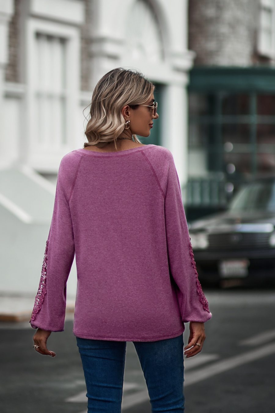 Loose Casual V-neck Lace Lace Long-sleeved - Image 9