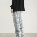 Men Destruction Patch Erosion Washed Jeans - Image 4