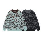 Azure And Other Smoky Rain European And American Dark Contrasting Color Jacquard Knitwear Men's And Women's Round Neck Sweater - Image 2