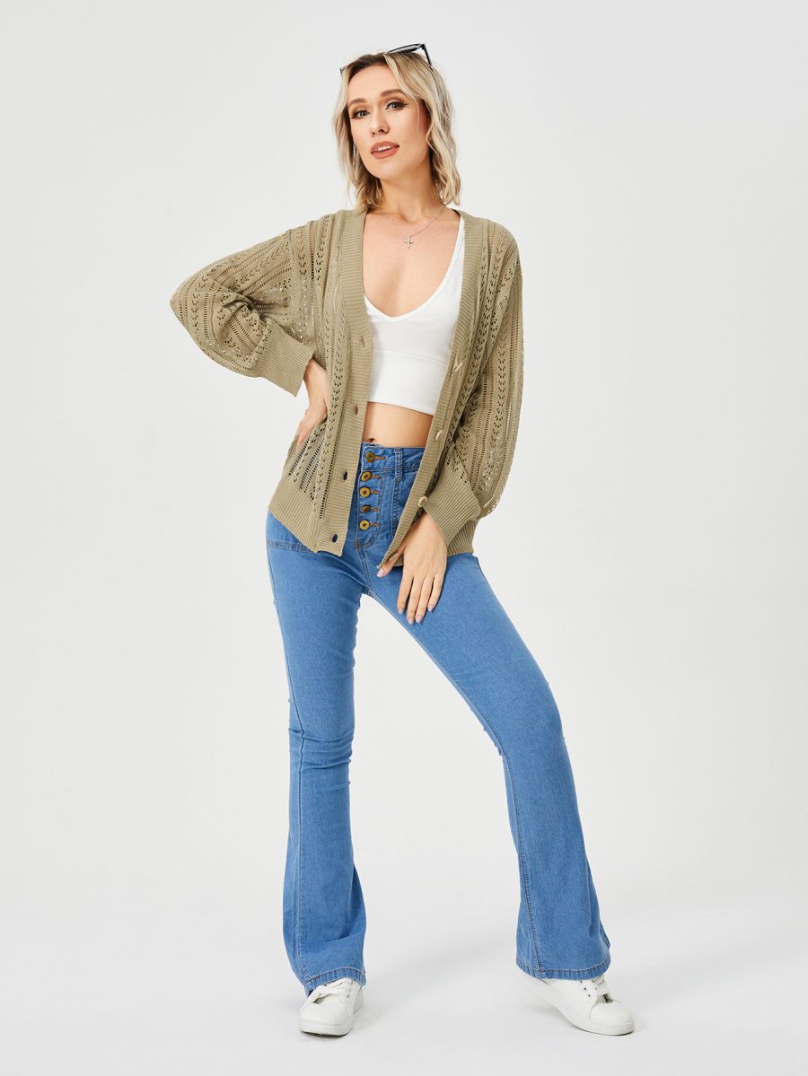 Women's Hollow Out Open Front Knit Lightweight Cardigan - Image 3