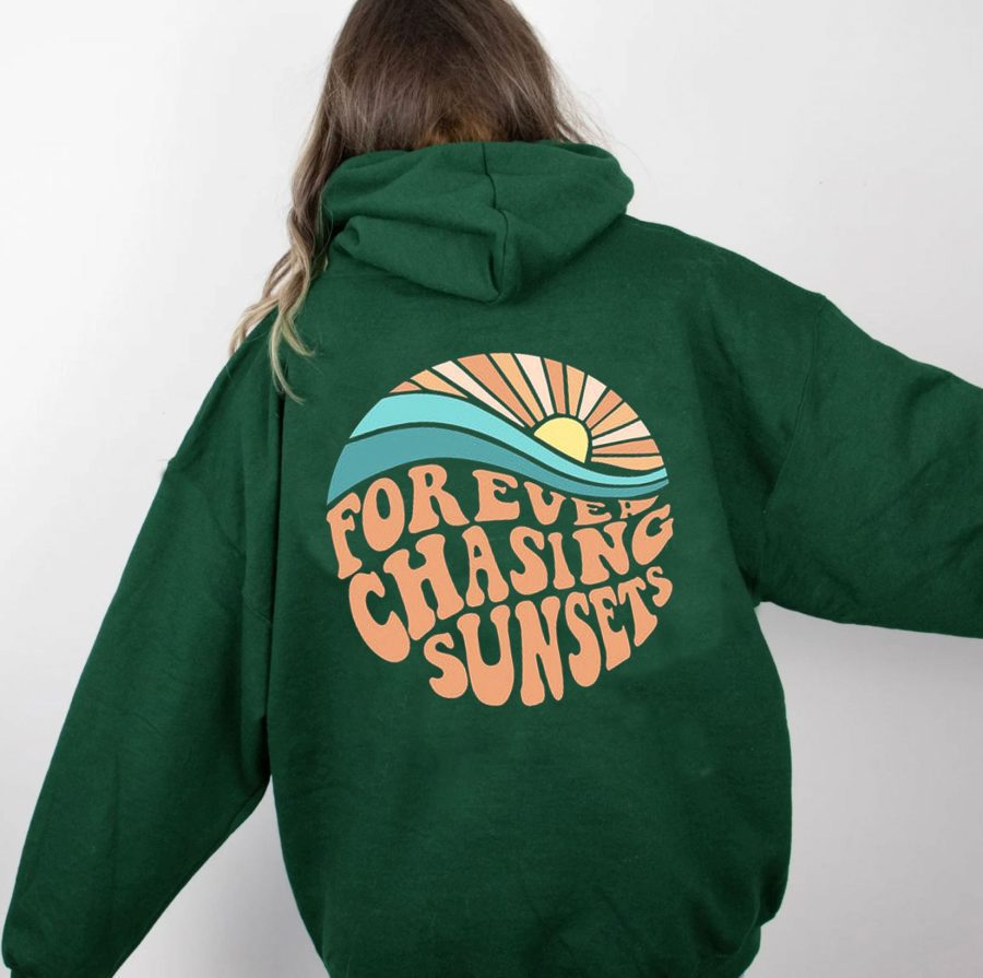 Fleece-lined Sunset Print Kangaroo Pocket Drawstring Hoodie - Image 7