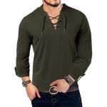 V Neck Outdoor  Loose Shirt Men Hooded T-Shirt - Image 3