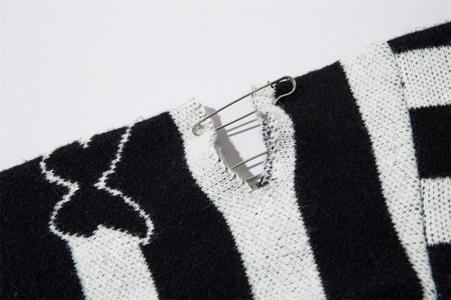 Striped Contrast Color Butterfly Round Neck Sweater Autumn And Winter - Image 6