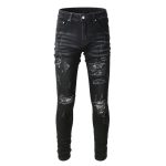 Men's Black Paisley Printed Patch Ripped Jeans - Image 3