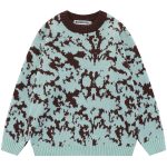 Azure And Other Smoky Rain European And American Dark Contrasting Color Jacquard Knitwear Men's And Women's Round Neck Sweater