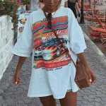 Letter Print Round Neck T-shirt Women Short-sleeved Loose White T-shirt - Image 5