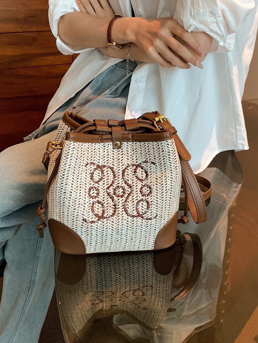 Women's Straw Seaside Vacation Beach Woven Bucket Bag - Image 3