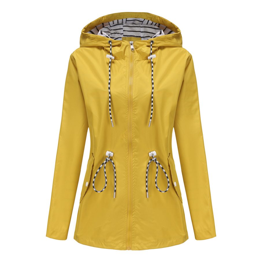 Long Sleeved Splashproof Mid Length Windbreaker For Women's Hooded Raincoat - Image 7