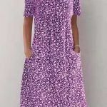 Round Neck Short Sleeve Floral Midi Dress - Image 6
