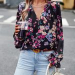 Women's Tops Casual Floral Print V Neck Long Sleeve Shirts Loose Chiffon Blouses Shirts Tops - Image 10