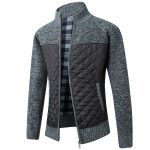 Men's Stand Collar Striped Plaid Zipper Sweater - Image 4