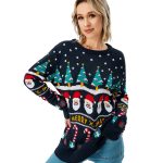 Women's Christmas Sweater Pullover Knitted Jumper Long Sleeve Crew Neck Sweater Shirt