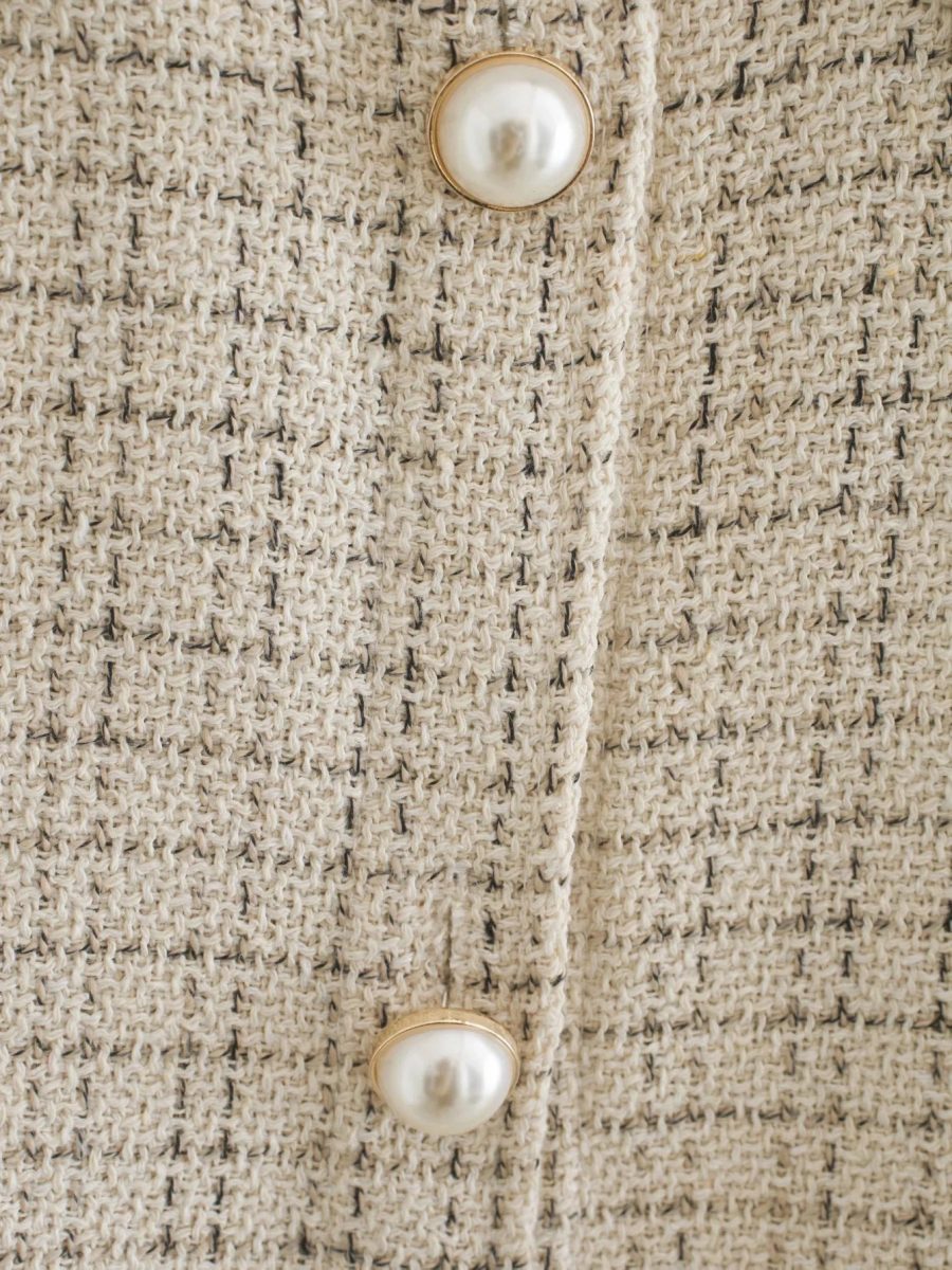 Women Plaid Pattern Thick Coats Jacket Pearl Buttons Long Sleeves Pocket Ladies Elegant Autumn Winter Coat - Image 8