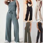 Solid Color Jumpsuit Sleeveless Tops Tie Elastic Pants Romper