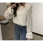 Sweet Trumpet Sleeves Embroidered Lace Blouse Blouse For Women's Wear - Image 3