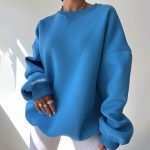 Loose Sweater Women's Casual Round Neck Pullover Tops Solid Color Sports Sweatshirt - Image 5