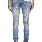 Torn Graffiti Old Wash Stretchy Slim Jeans Men