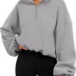 Loose Sport Pullover Hoodie Women Solid Color Zipper Stand Collar Sweatshirt Thick Warm Clothing - Image 2