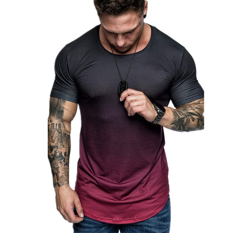 Gradient T-shirt Summer Round Neck Short Sleeve T-shirt Men - Image 4