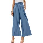 Women Trousers Solid Color Wide Leg High Waist Pants Casual Loose Pants - Image 8