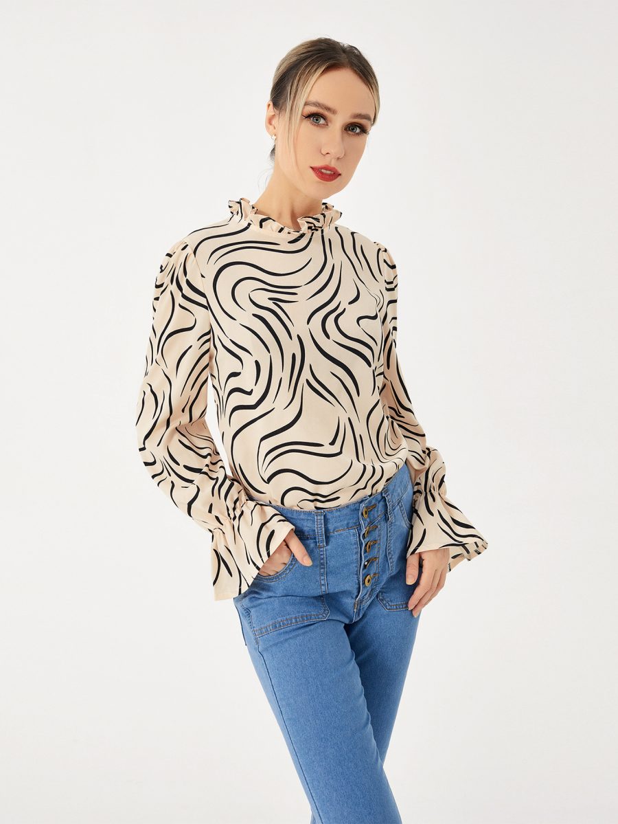 Ladies Graphic Casual Balloon Sleeve Shirt - Image 2