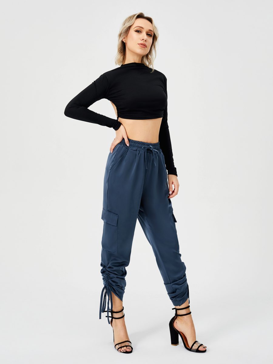Women's Satin Jogger Pants Casual High Waist Long Lounge Pant Trousers With Pockets - Image 10