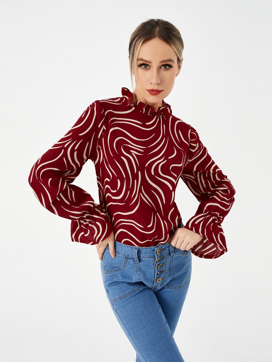 Ladies Graphic Casual Balloon Sleeve Shirt - Image 5