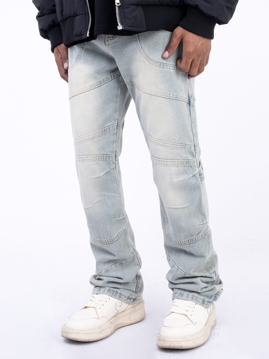 American Retro Line Segmentation Design Straight Leg Pants - Image 4