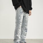 Men Destruction Patch Erosion Washed Jeans - Image 5