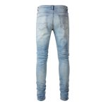 Cashew Flower Printed Patch Slim Fitting Light Colored Jeans For Men - Image 3