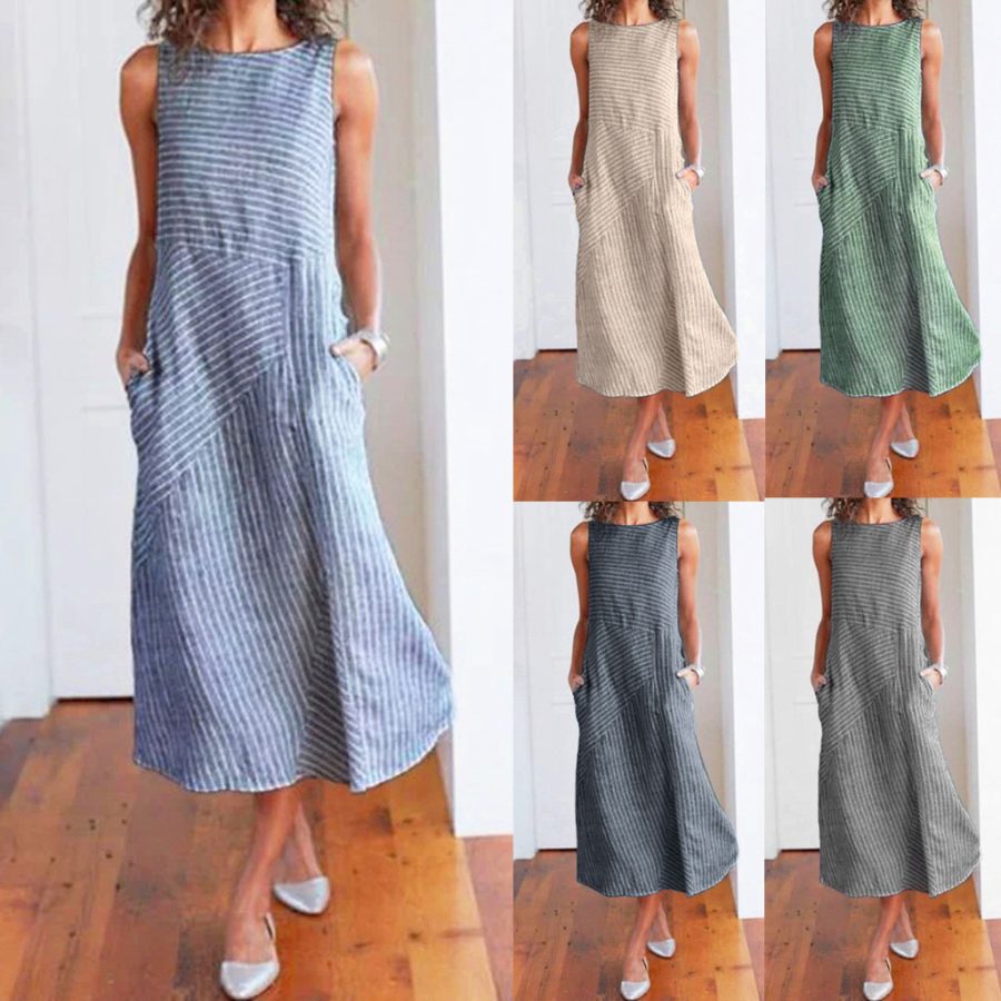 Casual striped sleeveless maxi dress