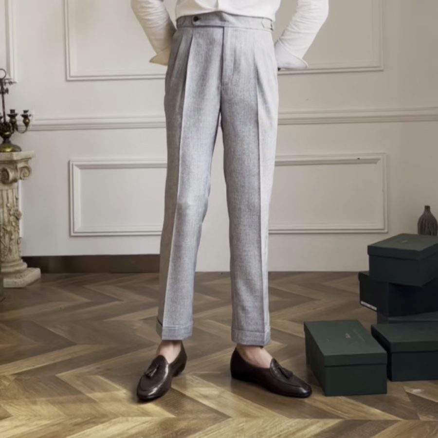 Men's High Waisted Straight Leg Gray Casual Pants - Image 5