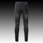 Men's Black Paisley Printed Patch Ripped Jeans - Image 9