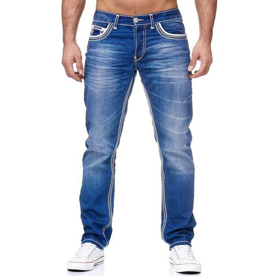 Men Jeans With Pockets Straight Pants Business Casual Daily Streetwear Trousers Men's Clothing - Image 4