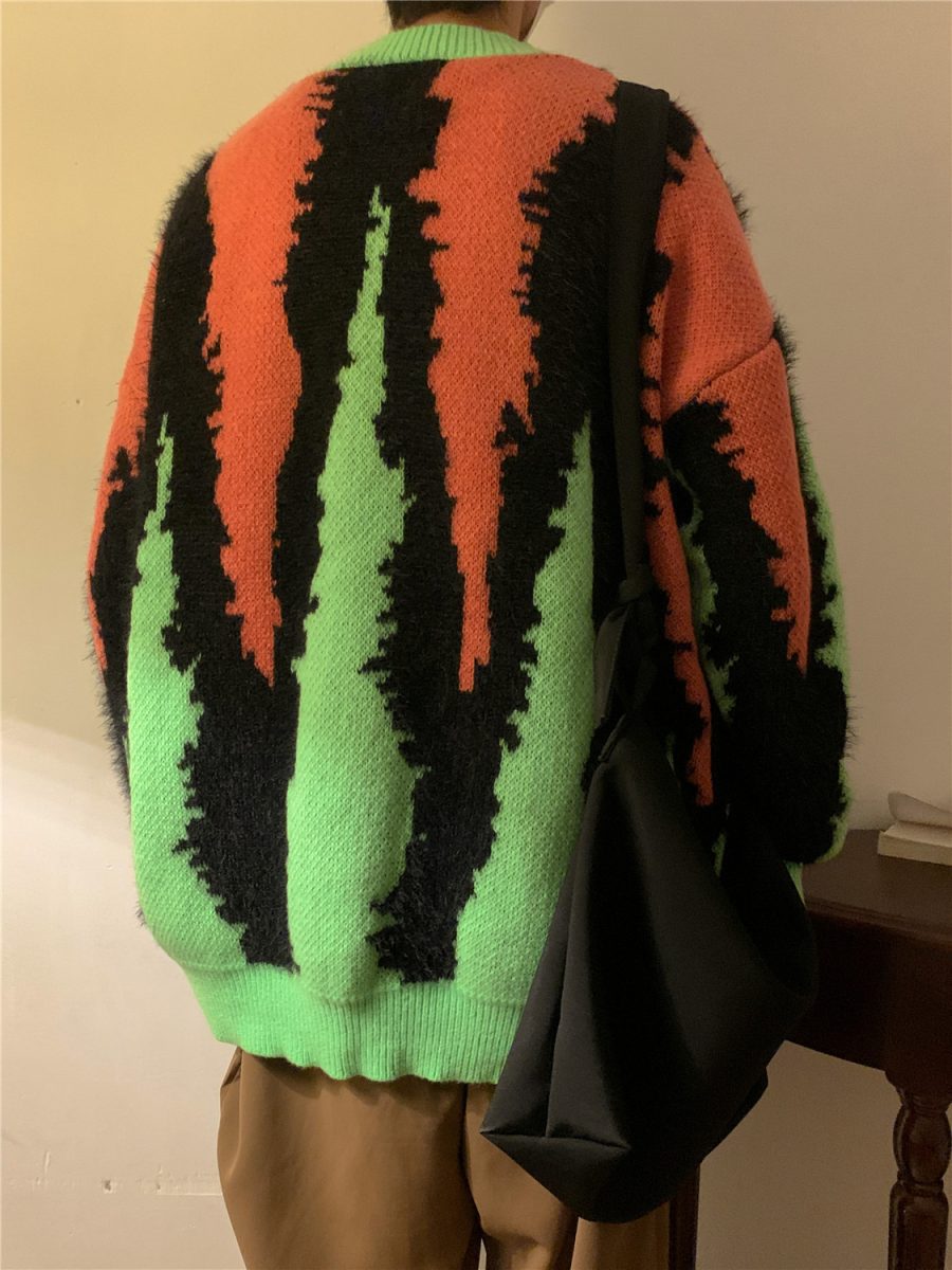 Splice Knit Thickened Crew Neck Loose Pullover Sweater - Image 3