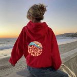 Fleece-lined Sunset Print Kangaroo Pocket Drawstring Hoodie - Image 4