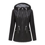 Long Sleeved Splashproof Mid Length Windbreaker For Women's Hooded Raincoat - Image 3