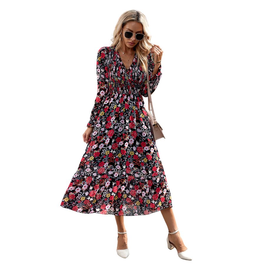 Women's Fashion Elegant V-neck Print Dress - Image 2