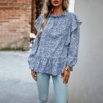 Women's Fashionable Simple Round Neck Floral Shirt Top - Image 6