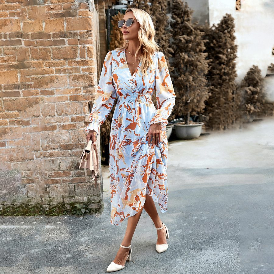 Women's Fashion Casual Printing V-neck Dress - Image 8