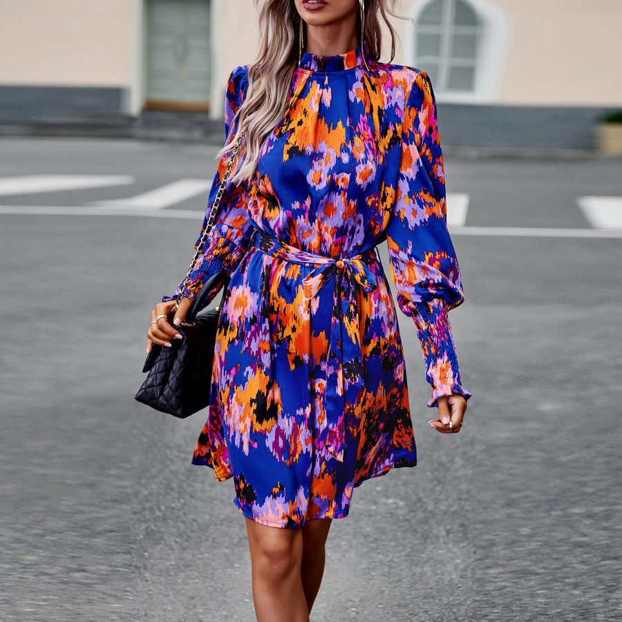 Women's Fashion Temperament Printed Long Sleeve Dress - Image 4