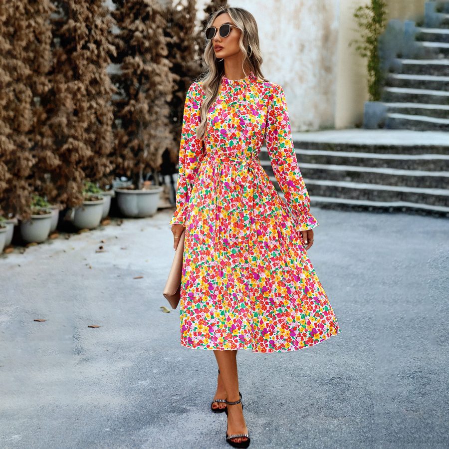 Women's Fashionable Round Neck Printed Dress - Image 3