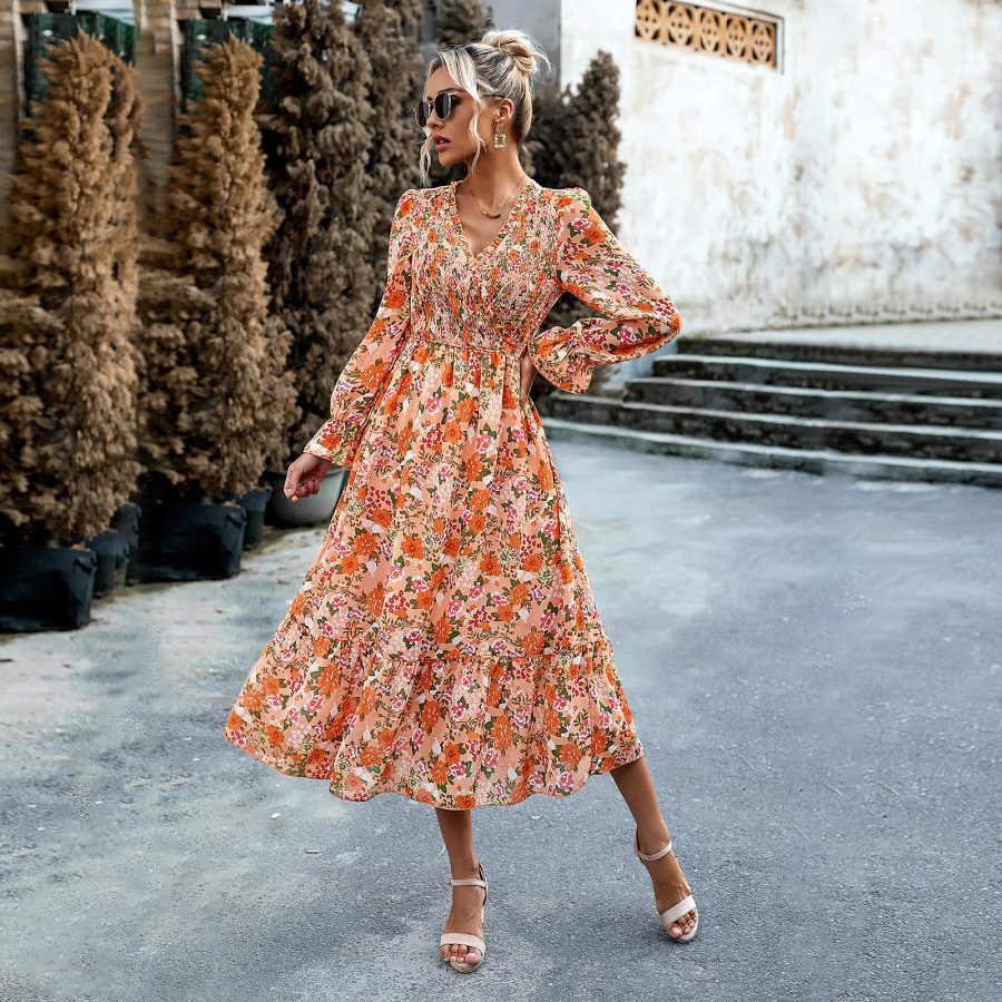 Women's Fashion Elegant V-neck Print Dress - Image 5