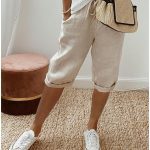 Women's Cotton And Linen Pocket Elasticated Slacks Women's Fifth Pants - Image 3